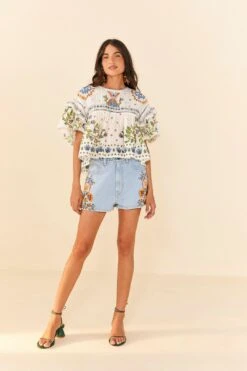 Farm Rio Summer Garden Embroidered Denim Shorts -Farm Rio Store 311873 02