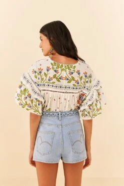 Farm Rio Summer Garden Embroidered Denim Shorts -Farm Rio Store 311873 04