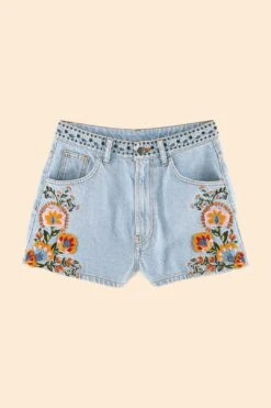Farm Rio Summer Garden Embroidered Denim Shorts -Farm Rio Store 311873 06