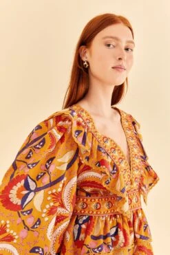 Farm Rio Yellow Palms Party Ruffle Blouse -Farm Rio Store 312021 03