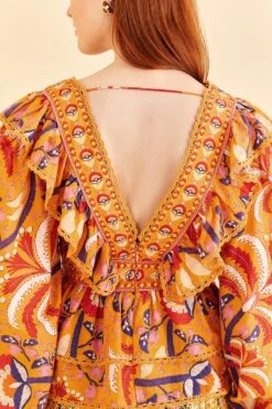 Farm Rio Yellow Palms Party Ruffle Blouse -Farm Rio Store 312021 05