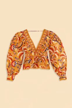 Farm Rio Yellow Palms Party Ruffle Blouse -Farm Rio Store 312021 07