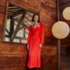 Farm Rio Red Heart Shaped Neckline Long Sleeve Midi Dress 1 Farm Rio Red Heart Shaped Neckline Long Sleeve Midi Dress -Farm Rio Store 312027 01