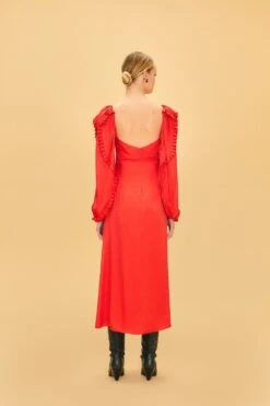 Farm Rio Red Heart Shaped Neckline Long Sleeve Midi Dress 11 Farm Rio Red Heart Shaped Neckline Long Sleeve Midi Dress -Farm Rio Store 312027 03