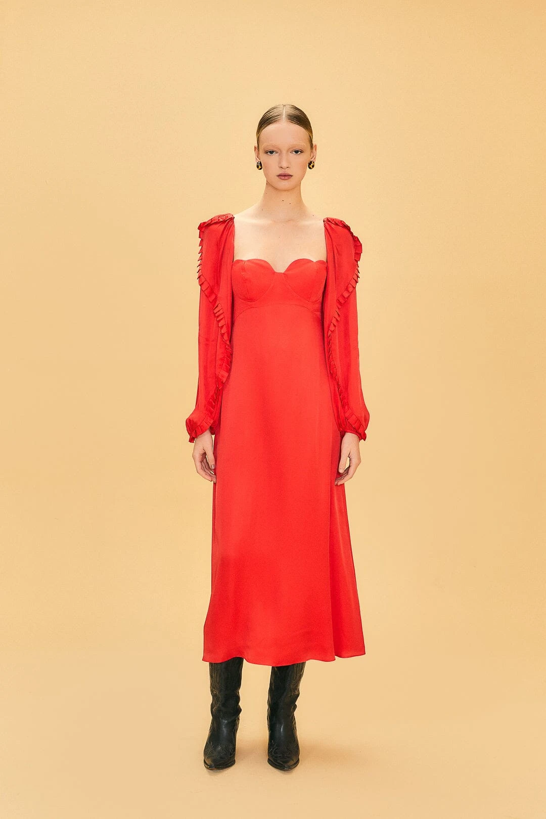 Farm Rio Red Heart Shaped Neckline Long Sleeve Midi Dress 6 Farm Rio Red Heart Shaped Neckline Long Sleeve Midi Dress - Image 4