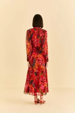Farm Rio Red Rooster Leaves Long Sleeve Maxi Dress -Farm Rio Store 312034 04