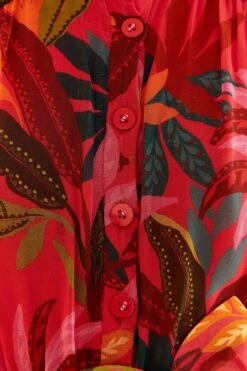 Farm Rio Red Rooster Leaves Long Sleeve Maxi Dress -Farm Rio Store 312034 05