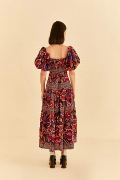 Farm Rio Brown Bright Flora Short Sleeve Midi Dress -Farm Rio Store 312040 04