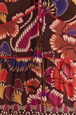 Farm Rio Brown Bright Flora Short Sleeve Midi Dress -Farm Rio Store 312040 06