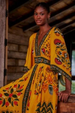 Farm Rio Yellow Tropical Tapestry Kaftan Dress 10 Farm Rio Yellow Tropical Tapestry Kaftan Dress -Farm Rio Store 312047 03