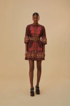 Farm Rio Brown Bright Flora Short Sleeve Mini Dress -Farm Rio Store 312050 03