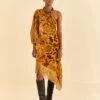 Farm Rio Golden Yellow Velvet One Shoulder Fringe Dress 2 Farm Rio Golden Yellow Velvet One Shoulder Fringe Dress -Farm Rio Store 312168 01