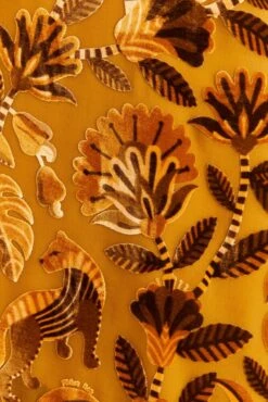 Farm Rio Golden Yellow Velvet One Shoulder Fringe Dress -Farm Rio Store 312168 05