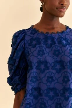 Farm Rio Navy Blue 3d Star Texture Blouse -Farm Rio Store 312282 03