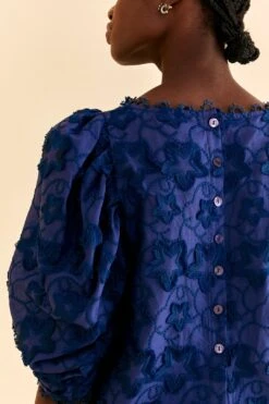 Farm Rio Navy Blue 3d Star Texture Blouse -Farm Rio Store 312282 05