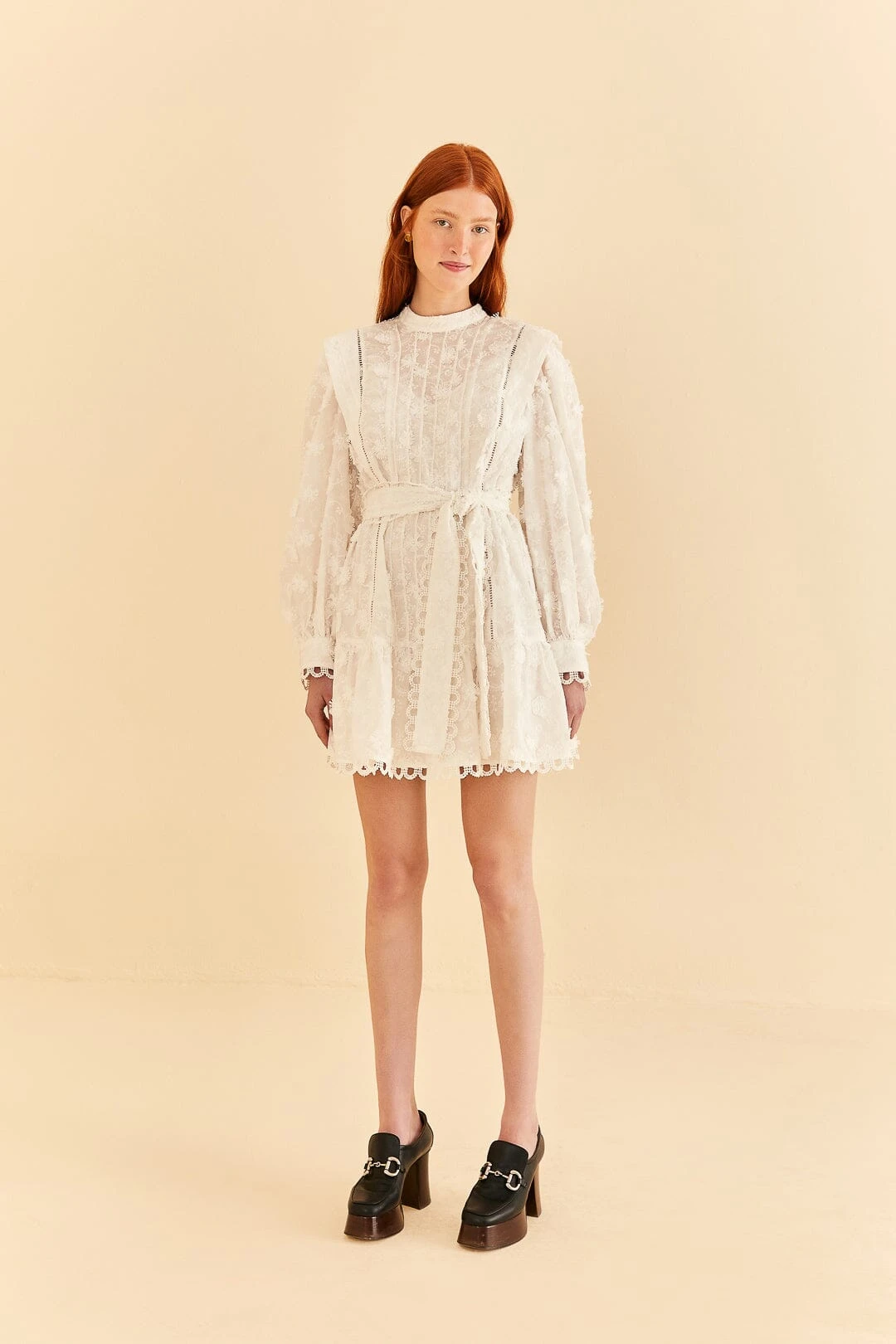 Farm Rio Off-White 3d Flower Pleated Mini Dress 4 Farm Rio Off-White 3d Flower Pleated Mini Dress - Image 2