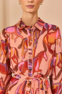 Farm Rio Rose Wild Horses Long Sleeve Mini Dress -Farm Rio Store 312367 04