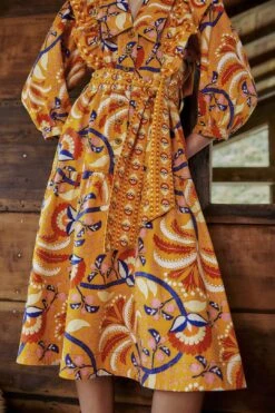 Farm Rio Yellow Palms Party Midi Dress -Farm Rio Store 312461 05