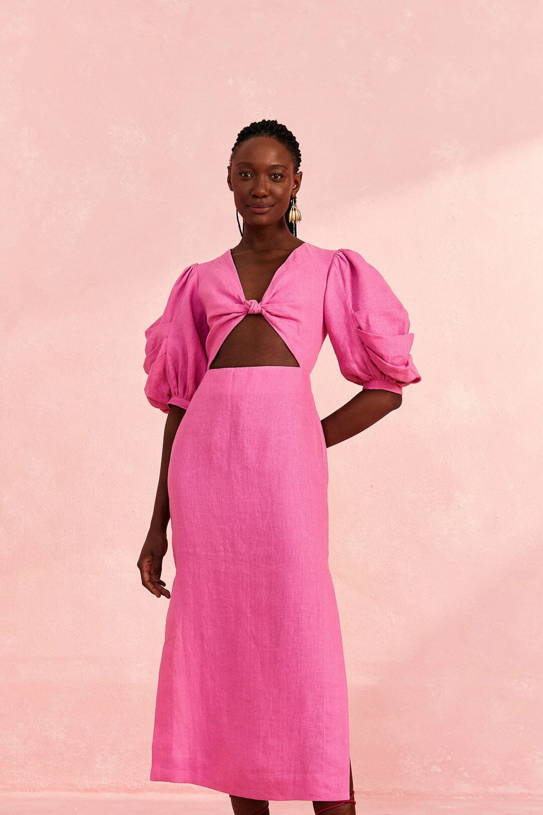 Farm Rio Pink Cut Out Short Sleeve Midi Dress 3 Farm Rio Pink Cut Out Short Sleeve Midi Dress