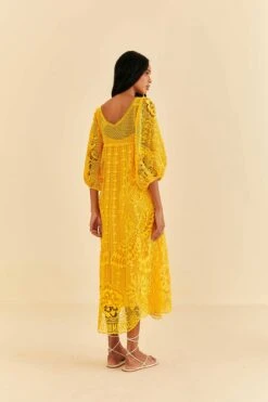 Farm Rio Yellow Guipure Midi Dress -Farm Rio Store 313604 04