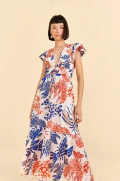Farm Rio Off-White Mixed Lobsters Midi Dress -Farm Rio Store 313608 02