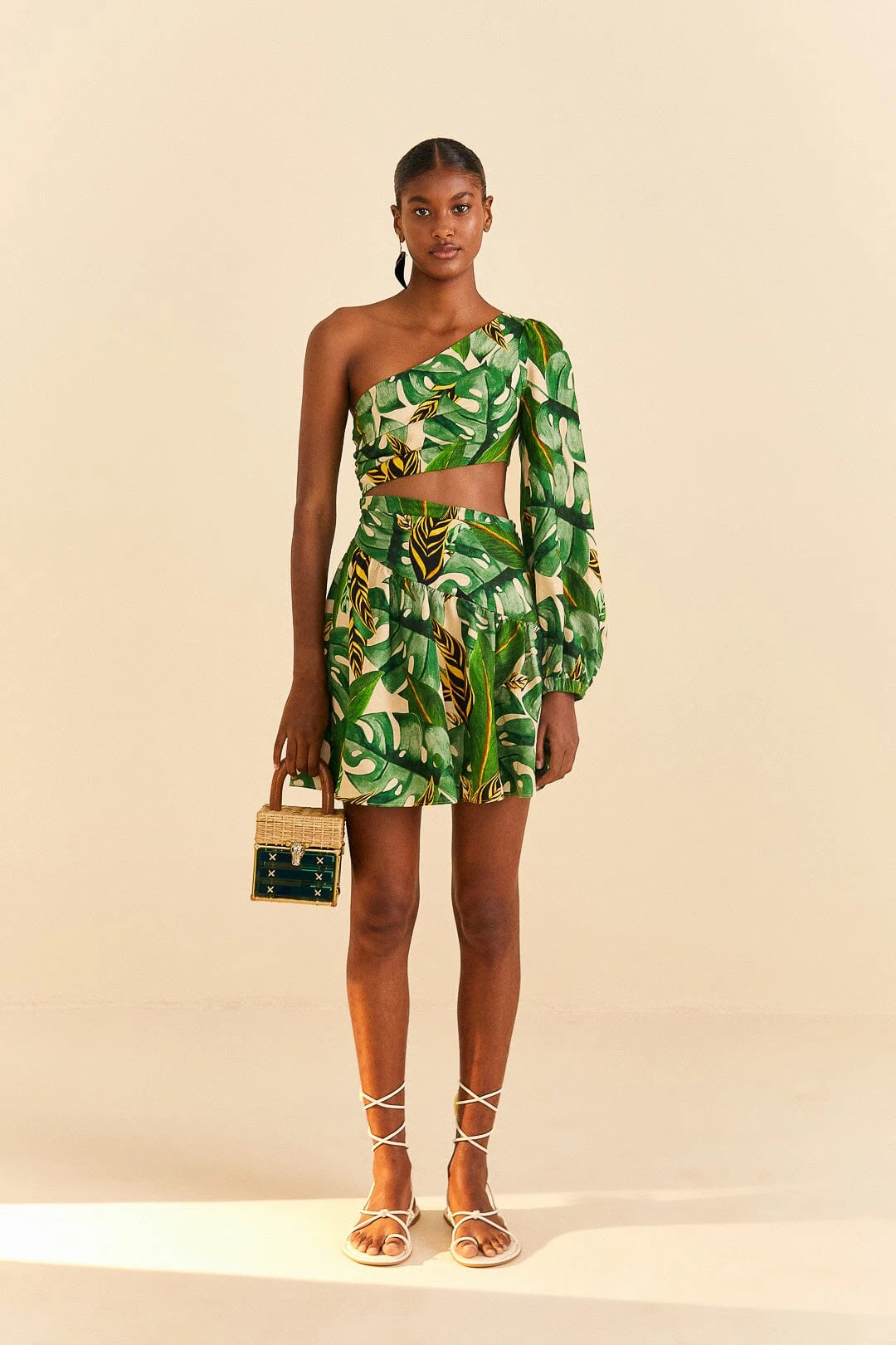 Farm Rio Tropical Leaves One Shoulder Mini Dress 3 Farm Rio Tropical Leaves One Shoulder Mini Dress