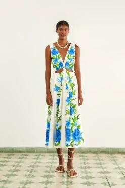 Farm Rio Off-White Romantic Garden Midi Dress