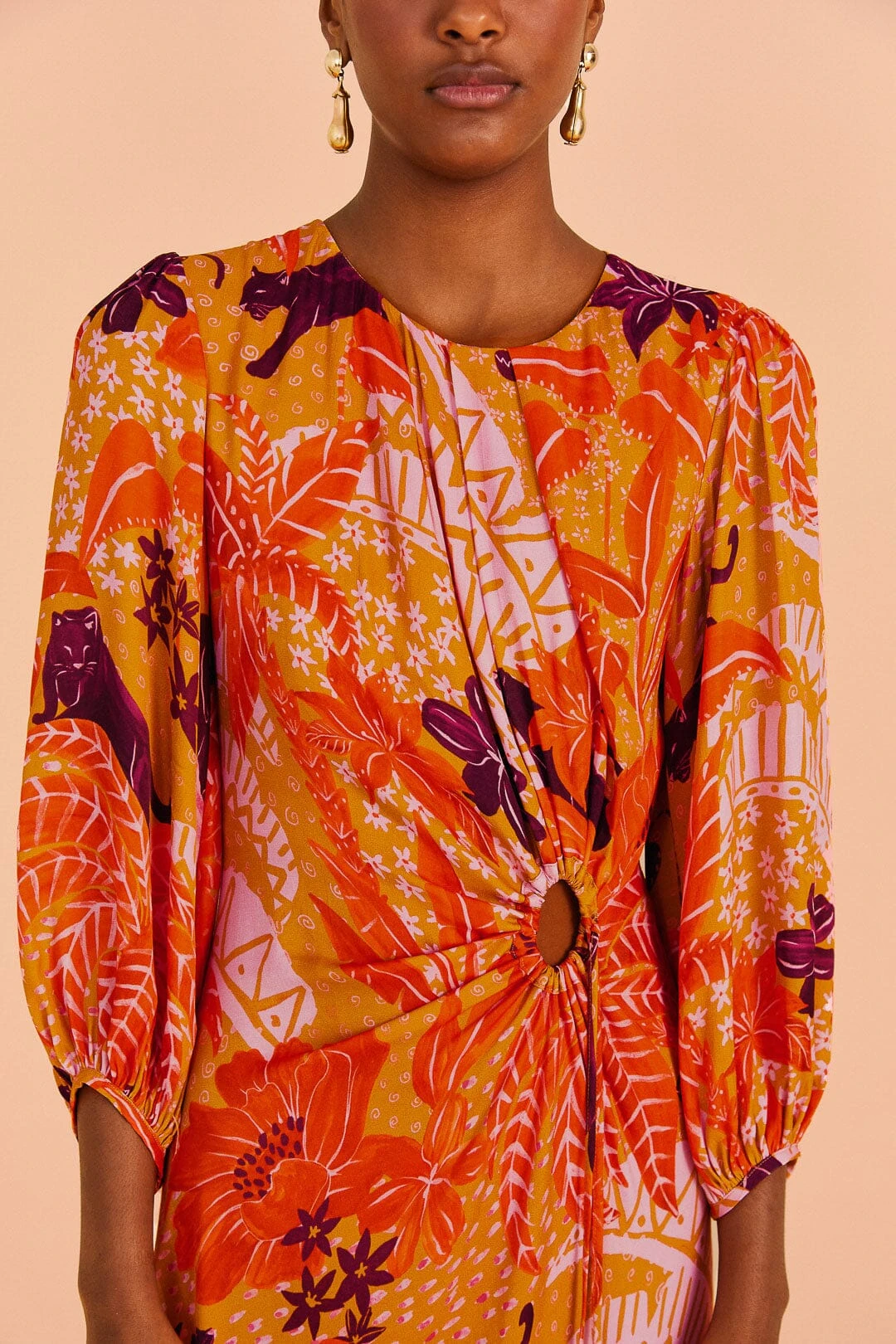 Farm Rio Beige Jungle Panther Lenzing™ Ecovero™ Viscose Midi Dress 5 Farm Rio Beige Jungle Panther Lenzing™ Ecovero™ Viscose Midi Dress - Image 3