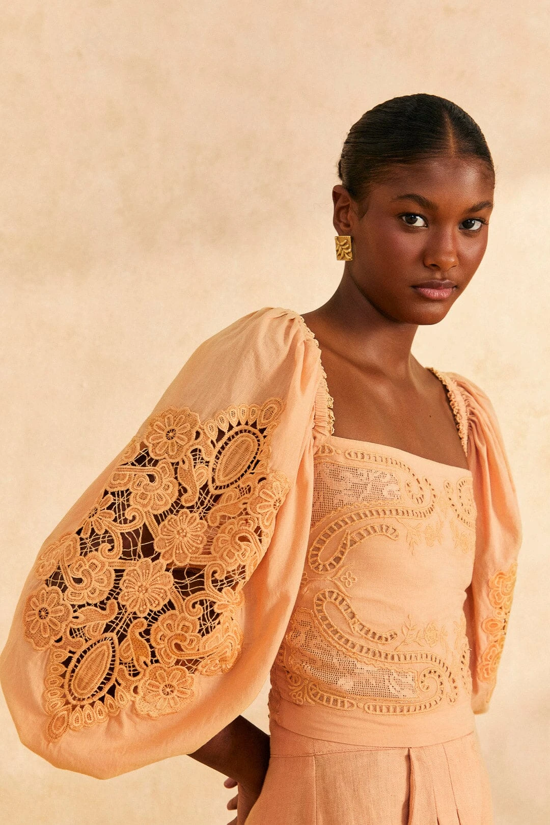 Farm Rio Dark Sand Lace Blouse