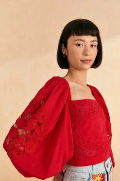Farm Rio Red Lace Blouse