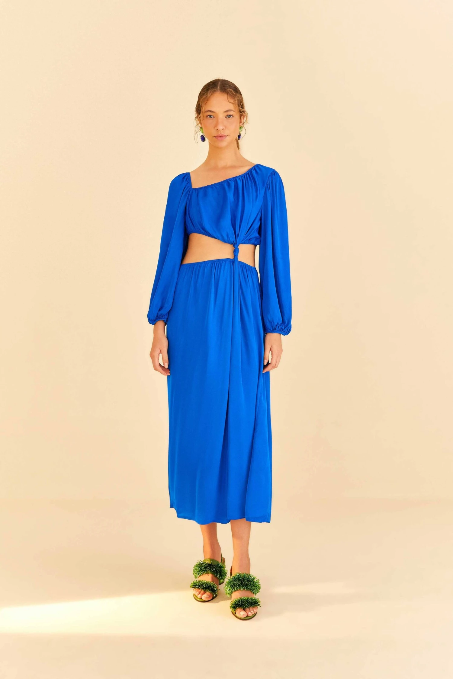 Farm Rio Blue Viscose Satin Midi Dress 4 Farm Rio Blue Viscose Satin Midi Dress - Image 2