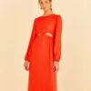 Farm Rio Red Viscose Satin Midi Dress -Farm Rio Store 313816 02