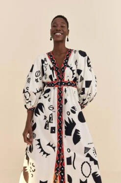 Farm Rio Off-White Pitta Soul Puff Sleeve Midi Dress -Farm Rio Store 314083 03