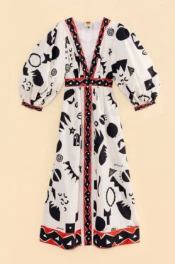 Farm Rio Off-White Pitta Soul Puff Sleeve Midi Dress -Farm Rio Store 314083 06