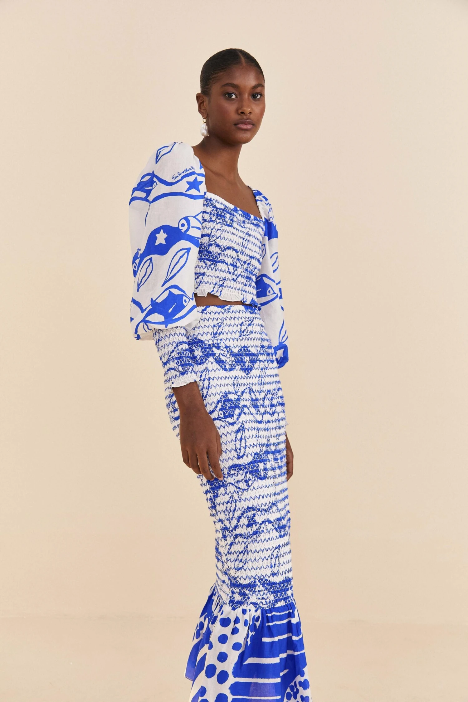 Farm Rio Off-White Pitta Waves Smocked Midi Skirt 3 Farm Rio Off-White Pitta Waves Smocked Midi Skirt