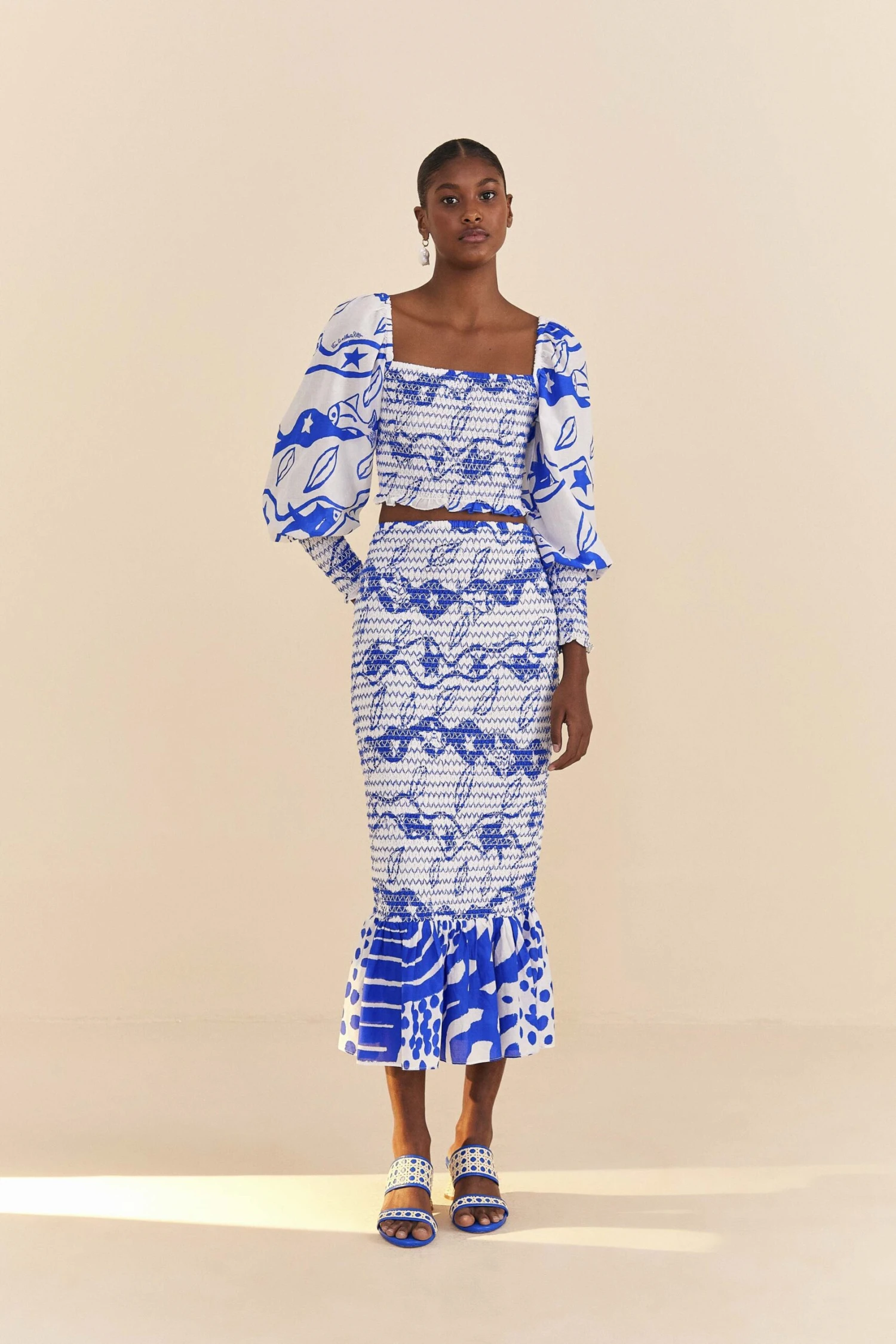 Farm Rio Off-White Pitta Waves Smocked Midi Skirt 4 Farm Rio Off-White Pitta Waves Smocked Midi Skirt - Image 2