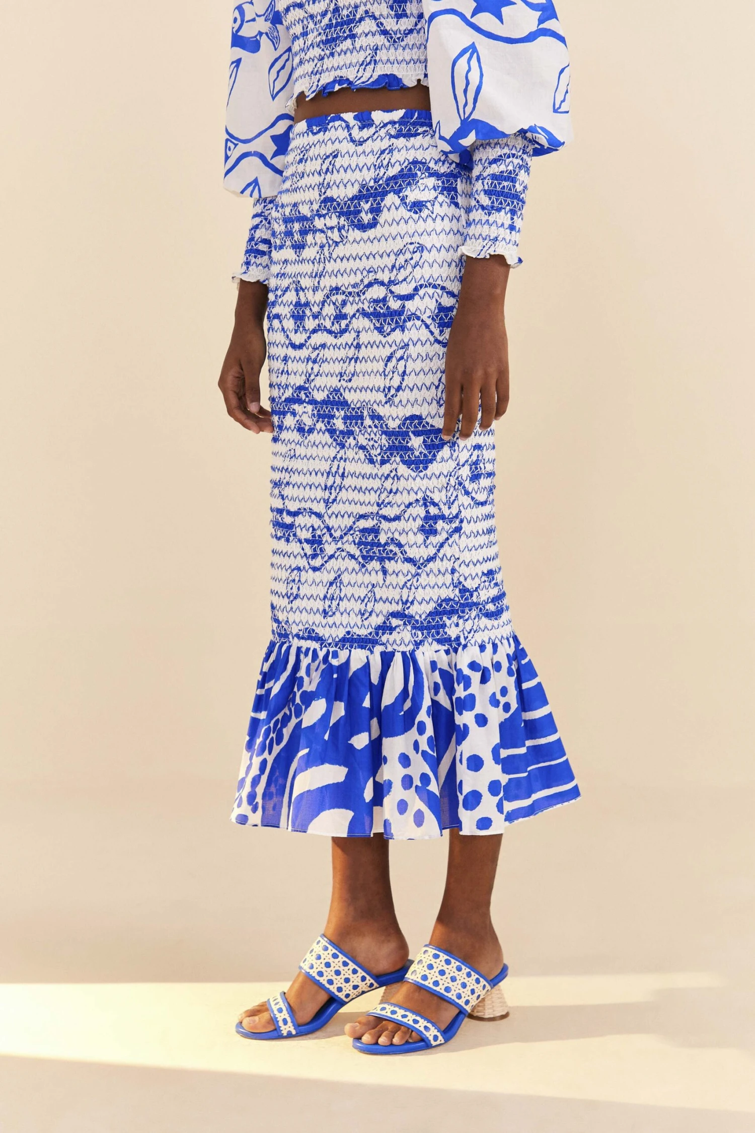 Farm Rio Off-White Pitta Waves Smocked Midi Skirt 5 Farm Rio Off-White Pitta Waves Smocked Midi Skirt - Image 3