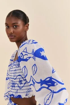 Farm Rio Off-White Pitta Waves Smocked Blouse 10 Farm Rio Off-White Pitta Waves Smocked Blouse -Farm Rio Store 314085 03