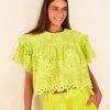 Farm Rio Lime Green Palm Tree Richelieu Blouse -Farm Rio Store 314472 01