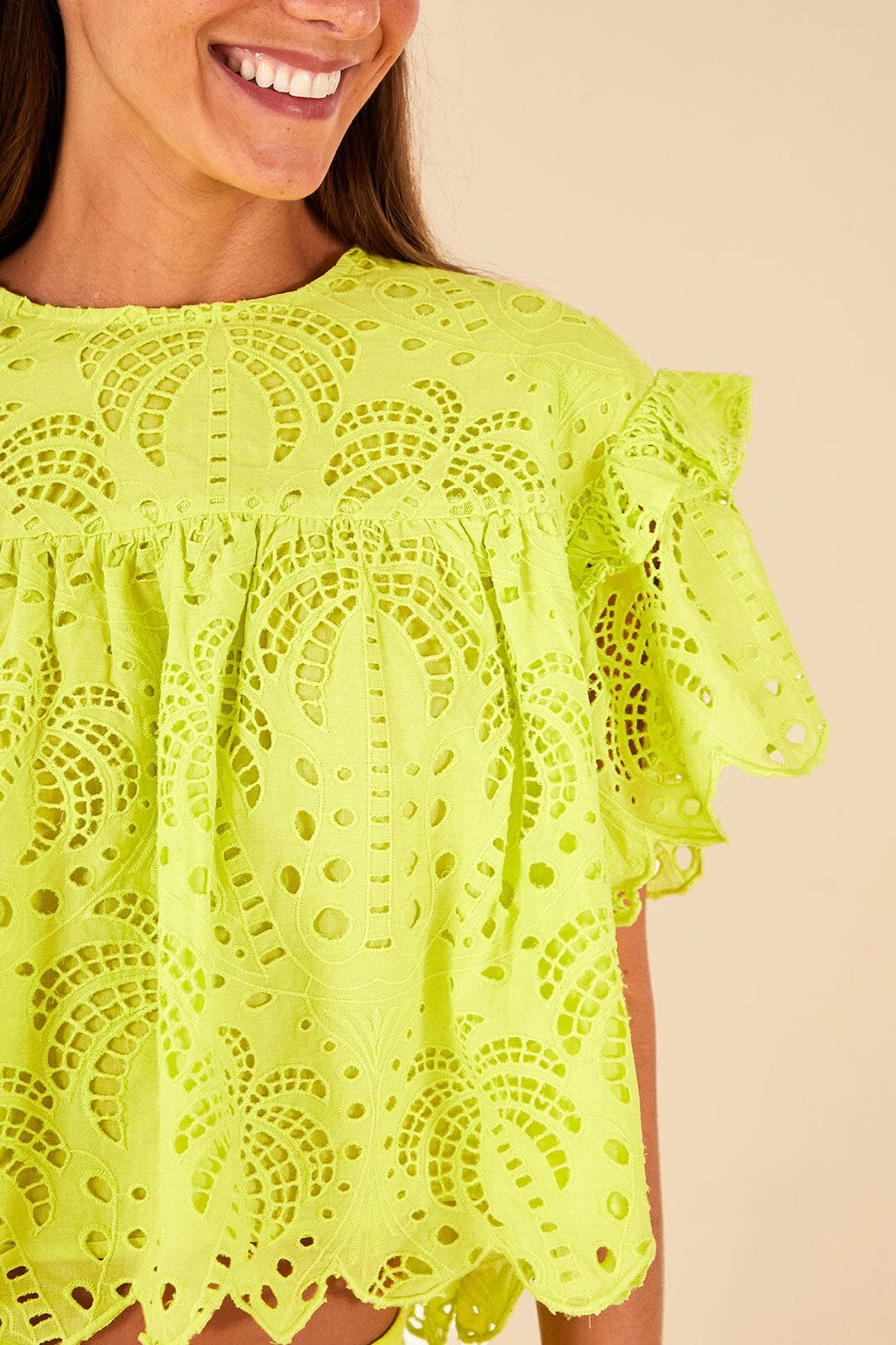 Farm Rio Lime Green Palm Tree Richelieu Blouse 5 Farm Rio Lime Green Palm Tree Richelieu Blouse - Image 3