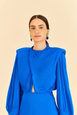 Farm Rio Blue Shoulder Pads Maxi Dress -Farm Rio Store 314477 05