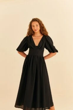 Farm Rio Black Short Sleeves Midi Dress -Farm Rio Store 314512 04