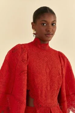 Farm Rio Red Guipure Cut Out Midi Dress 13 Farm Rio Red Guipure Cut Out Midi Dress -Farm Rio Store 314516 03