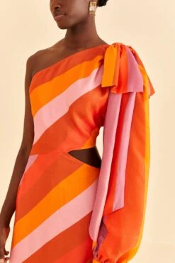 Farm Rio Party Stripes Multicolor One Shoulder Maxi Dress -Farm Rio Store 314757 03