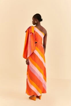 Farm Rio Party Stripes Multicolor One Shoulder Maxi Dress -Farm Rio Store 314757 04