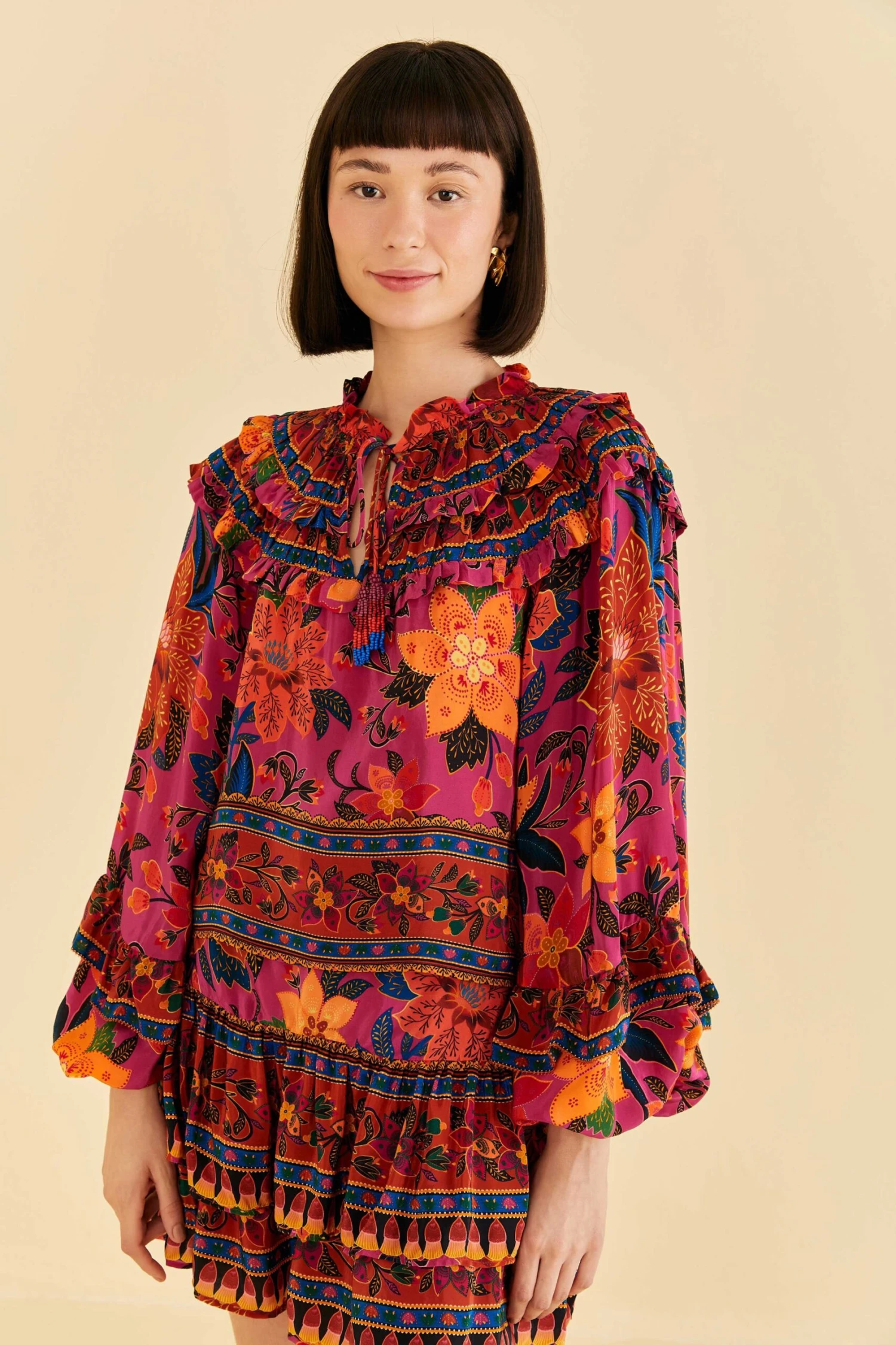 Farm Rio Pink Tropical Tapestry Long Sleeve Blouse 3 Farm Rio Pink Tropical Tapestry Long Sleeve Blouse