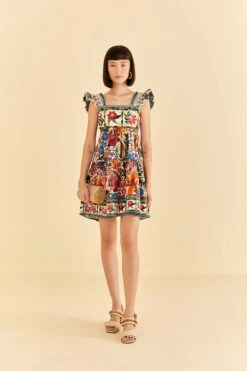 Farm Rio Off-White Tropical Yard Sleeveless Mini Dress