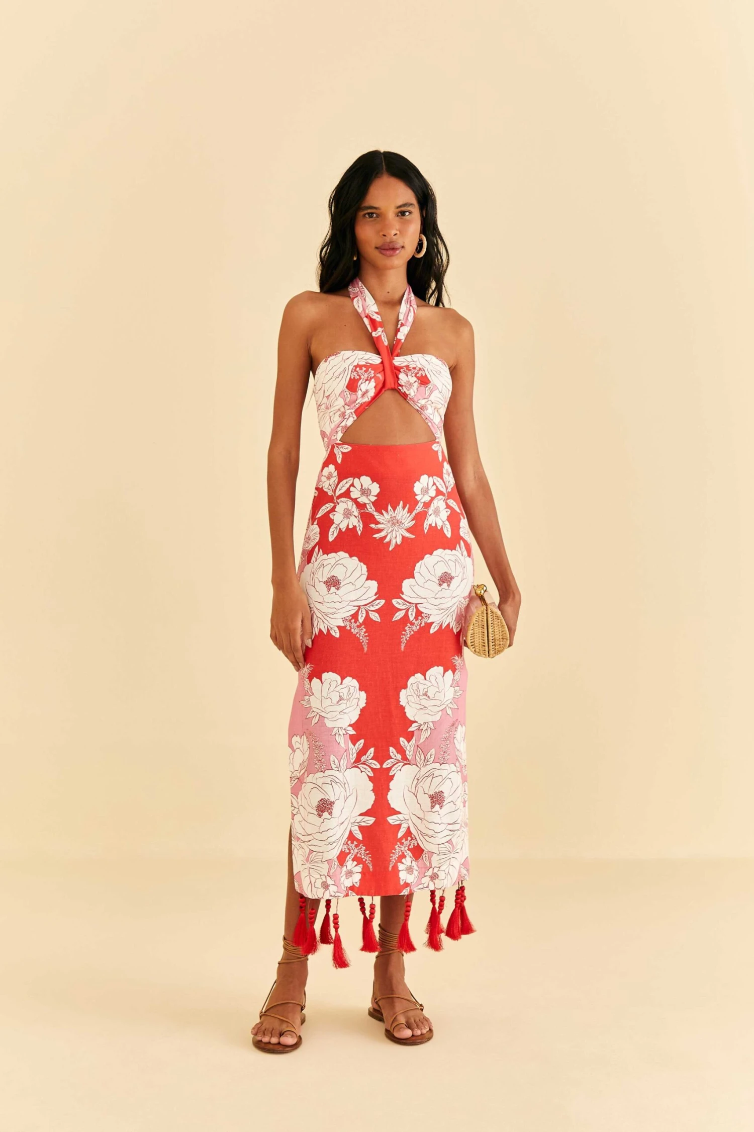 Farm Rio Pink Soft Garden Halter Neck Midi Dress 3 Farm Rio Pink Soft Garden Halter Neck Midi Dress