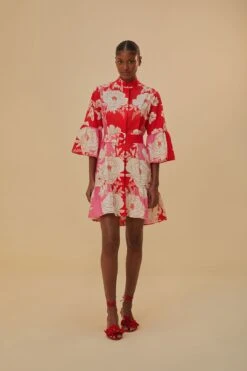 Farm Rio Pink Soft Garden Short Sleeve Mini Dress -Farm Rio Store 315959 03