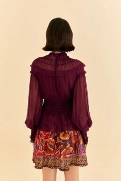 Farm Rio Burgundy Ruffle High Neck Blouse 13 Farm Rio Burgundy Ruffle High Neck Blouse -Farm Rio Store 315975 04